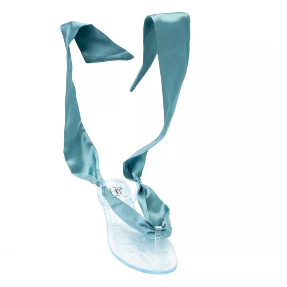 Heather’s Closet Elegant Satin Tie-Up Sandals in Teal